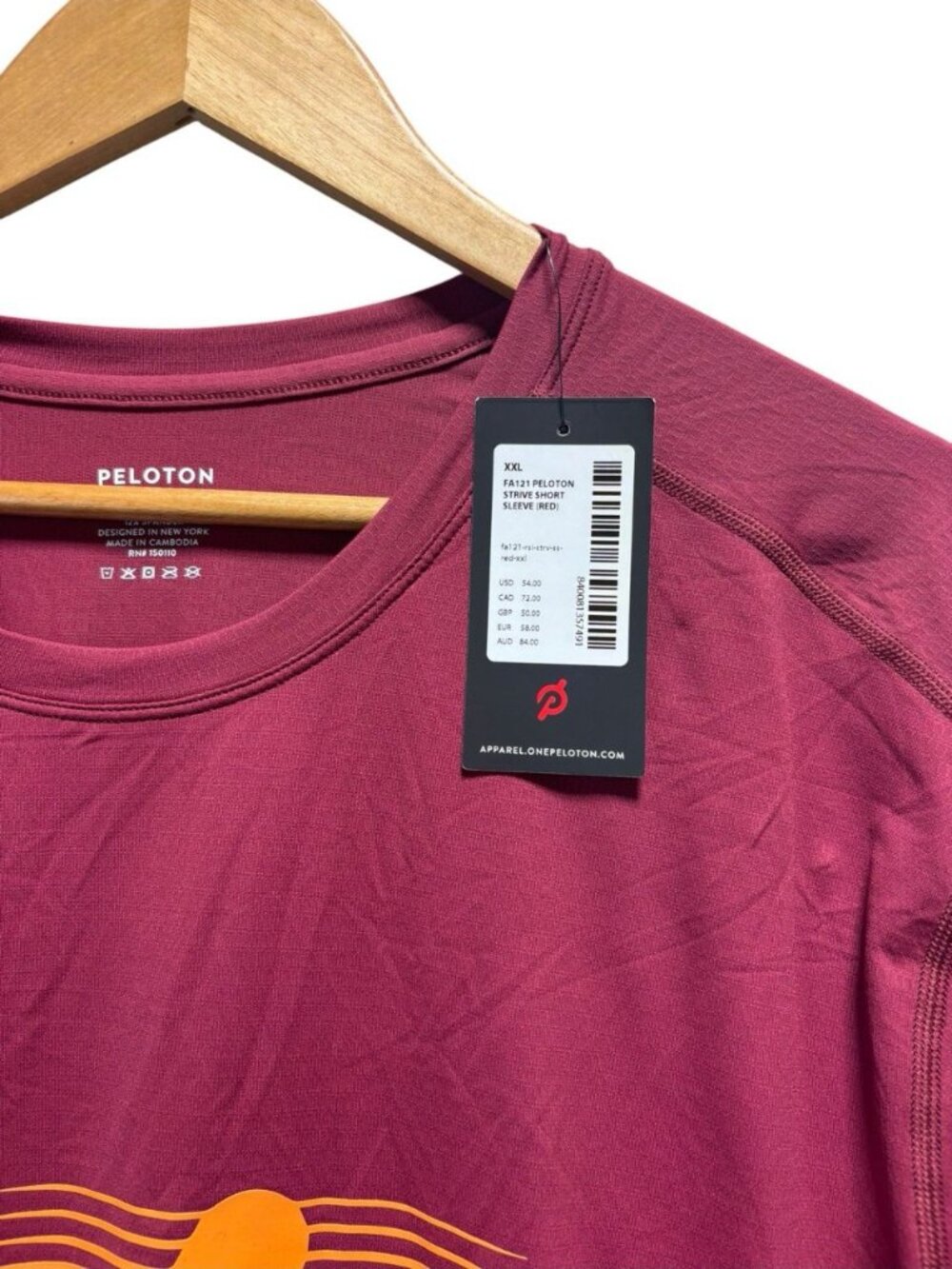 Peloton Strive Short Sleeve Shirt Men’s XXL Red Orange Logo Performance NWT - Picture 6 of 7